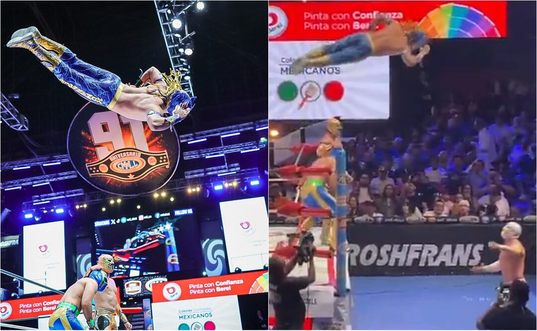 FOTO: ESPECIAL - Komander, luchador mexicano hace espectacular vuelo; la Arena México le dedicó una ovación