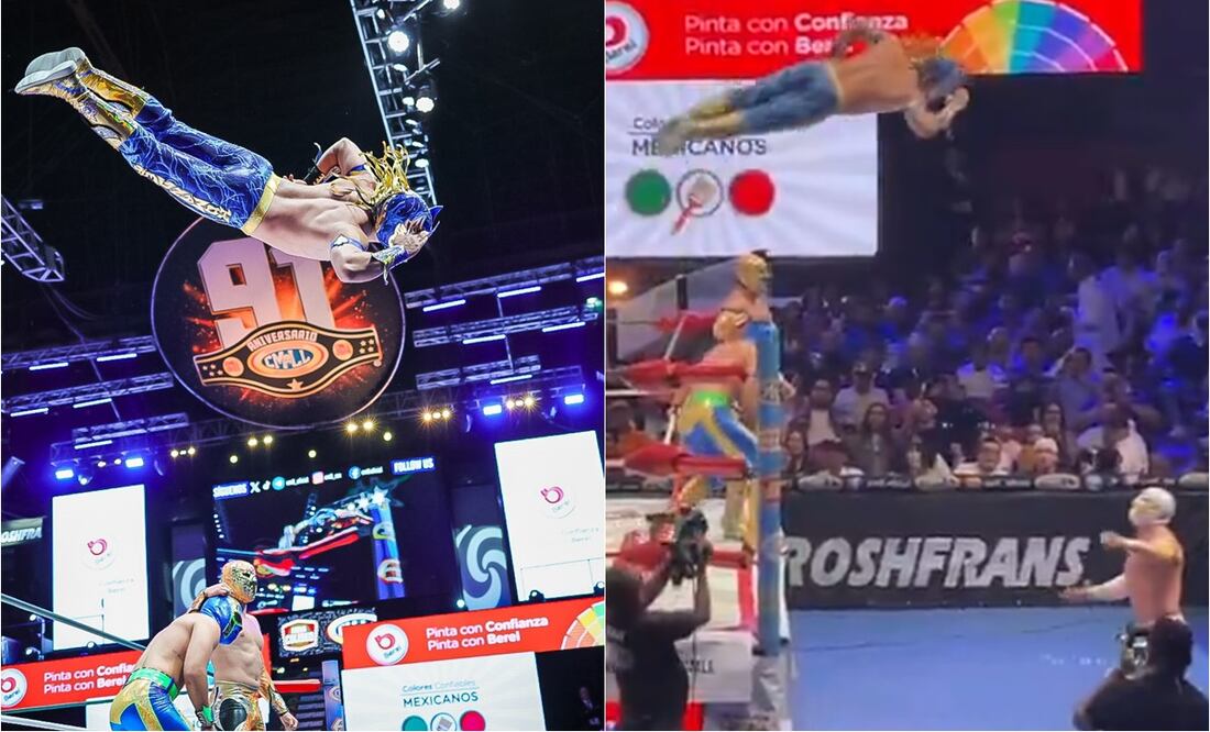 FOTO: ESPECIAL - Komander, luchador mexicano hace espectacular vuelo; la Arena México le dedicó una ovación