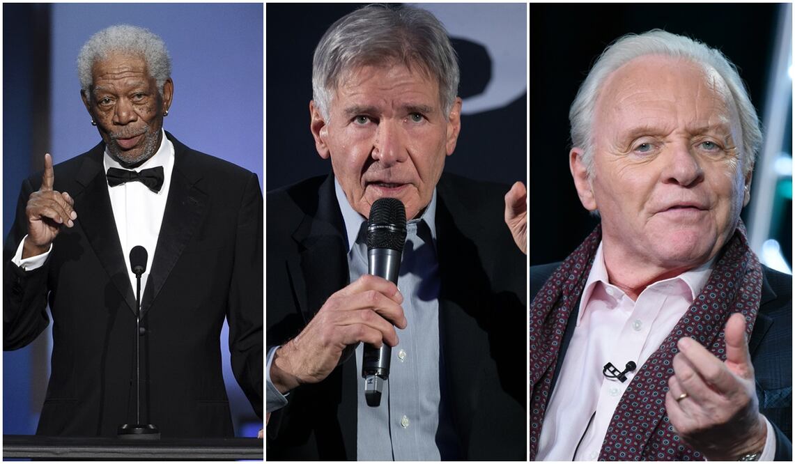 Morgan Freeman, Harrison Ford y Anthony Hopkins. Fotos: Archivo y AP