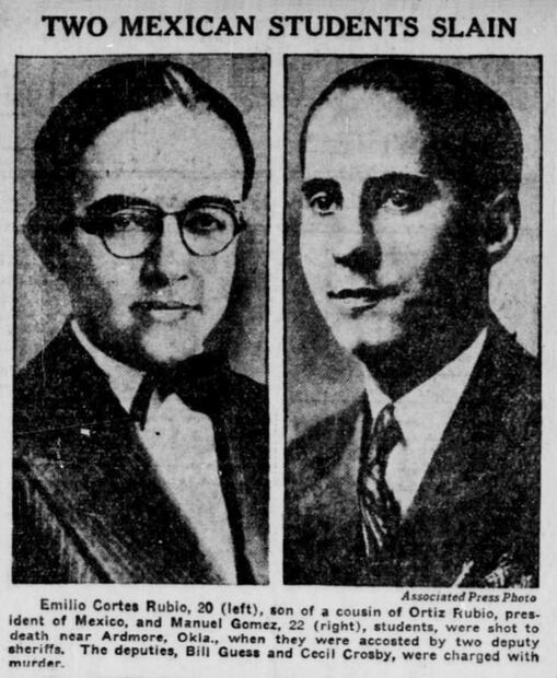 Recorte del Brownsville Herald del 11 de junio de 1931, con los retratos de Cortés Rubio y García Gómez. Durante todo el trayecto de Kansas a Ardmore, Manuel padeció síntomas de malaria. Foto: Brownsville Herald/Library of Congress/ESPECIAL.