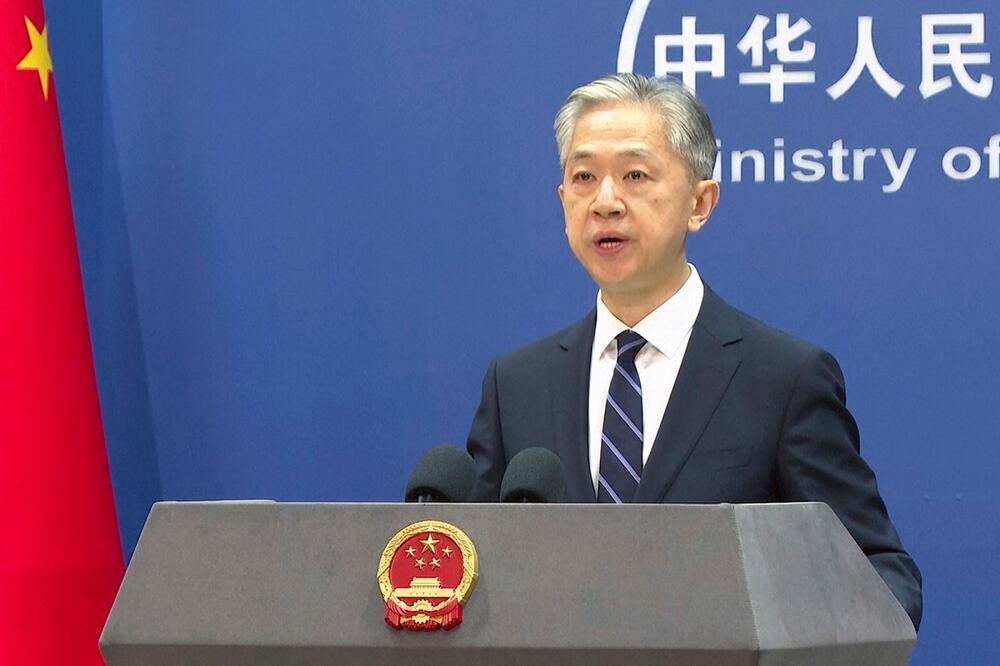 Wang Wenbin, vocero del ministerio del Exterior chino, en conferencia de prensa en Beijing, el  16 de junio de 2023. Foto: AP