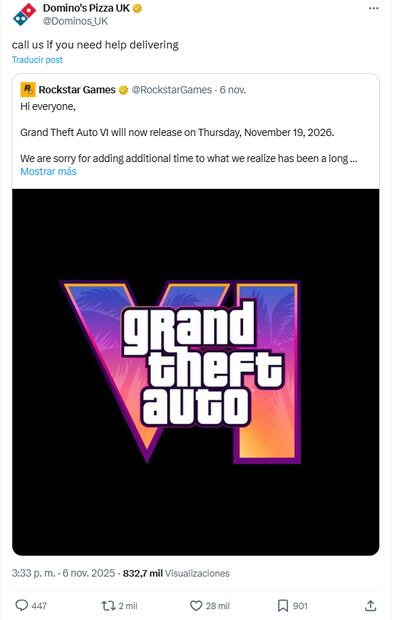 Publicación de Domino's Pizza. Foto: X