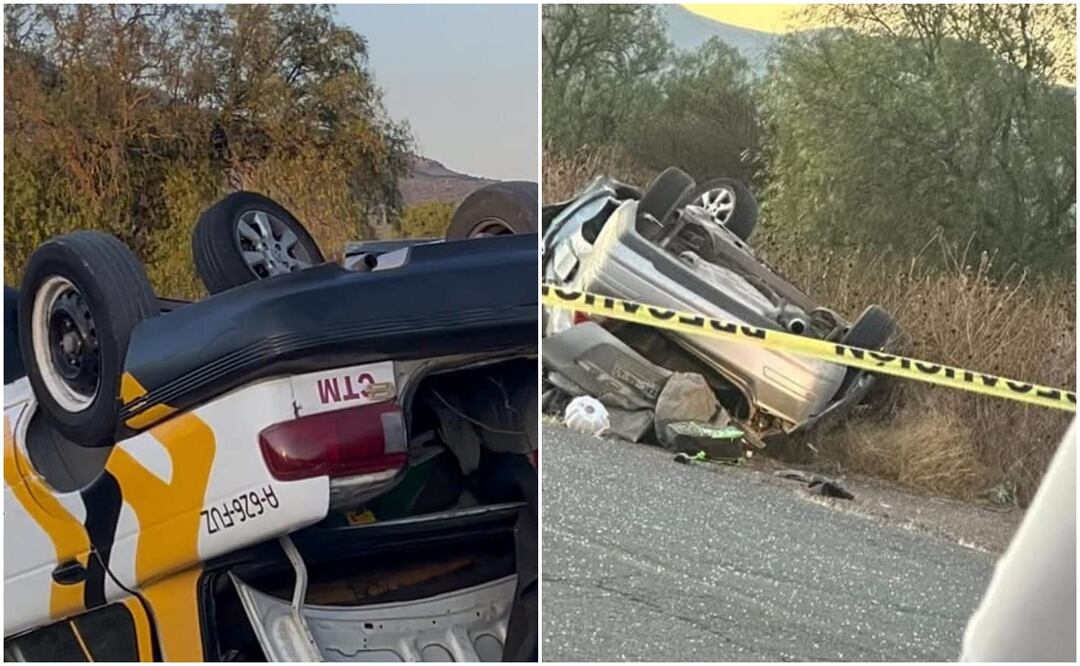 Un accidente automovilístico en Ajacuba, Hidalgo entre un taxi y auto particular con placas de Tlaxcala, dejó un saldo de al menos 8 personas muertas (23/01/2025). Foto: Especial