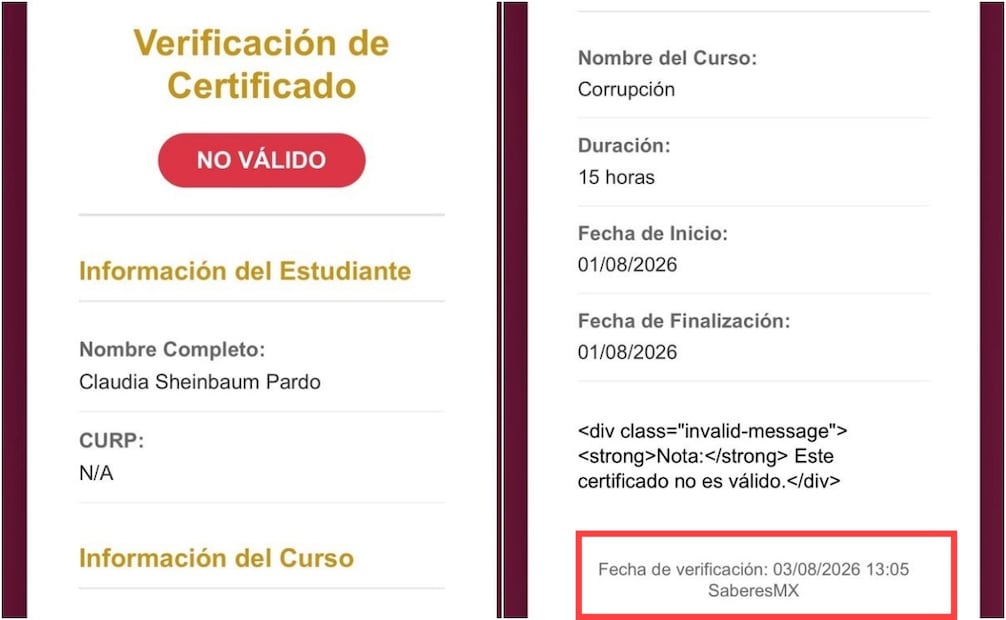 Certificado invalidado de Claudio Ochoa. Foto: captura de pantalla