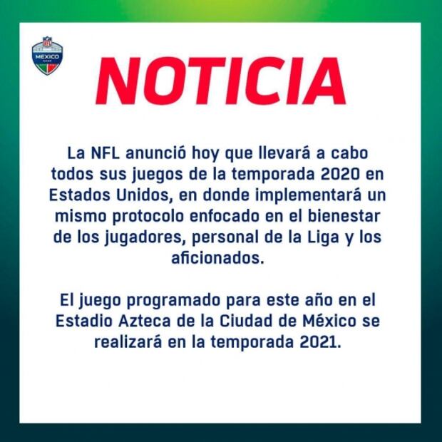 Por coronavirus no habrá NFL en México este 2020