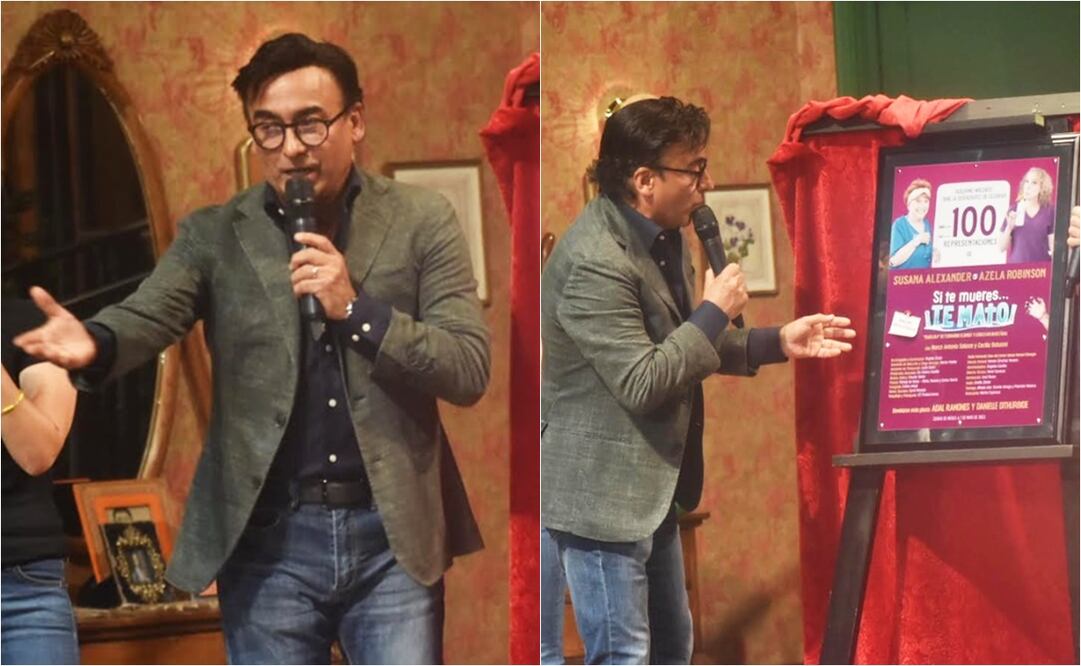 Adal Ramones develó la placa de las 100 representaciones de la puesta en escena "Si te mueres... ¡te mato!".
Fotos: EL UNIVERSAL / Armando Pereda Maldonado