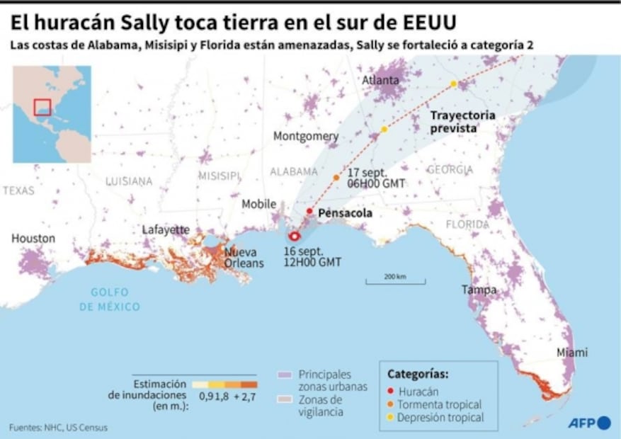 Tras tocar tierra en Alabama, "Sally" se degrada a tormenta tropical