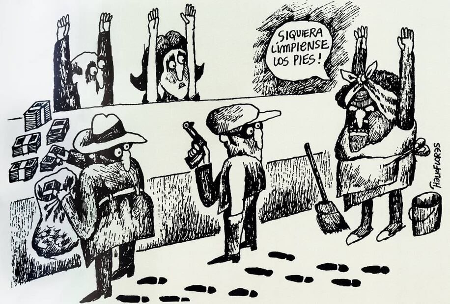 Serie “Los asaltos”, publicadas en 1969. Foto: Helioflores/50 años de cartones, crítica y humor.