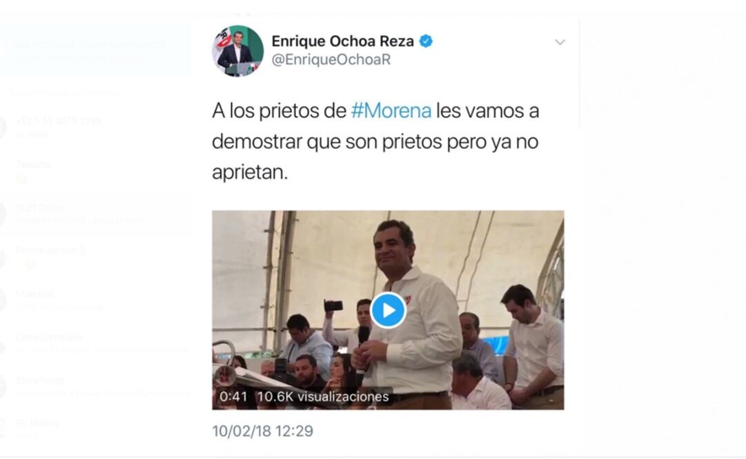 Este mensaje desapareció posteriormente del "timeline" de la red social del priísta. /Especial