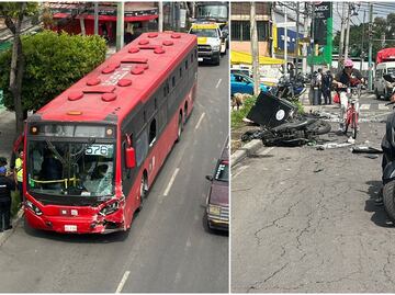 Metrobús de la Línea 4 presenta falla mecánica y se impacta contra varios autos; paramédicos atienden a los lesionados