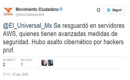 En Twitter, MC insiste en hackeo de lista nominal