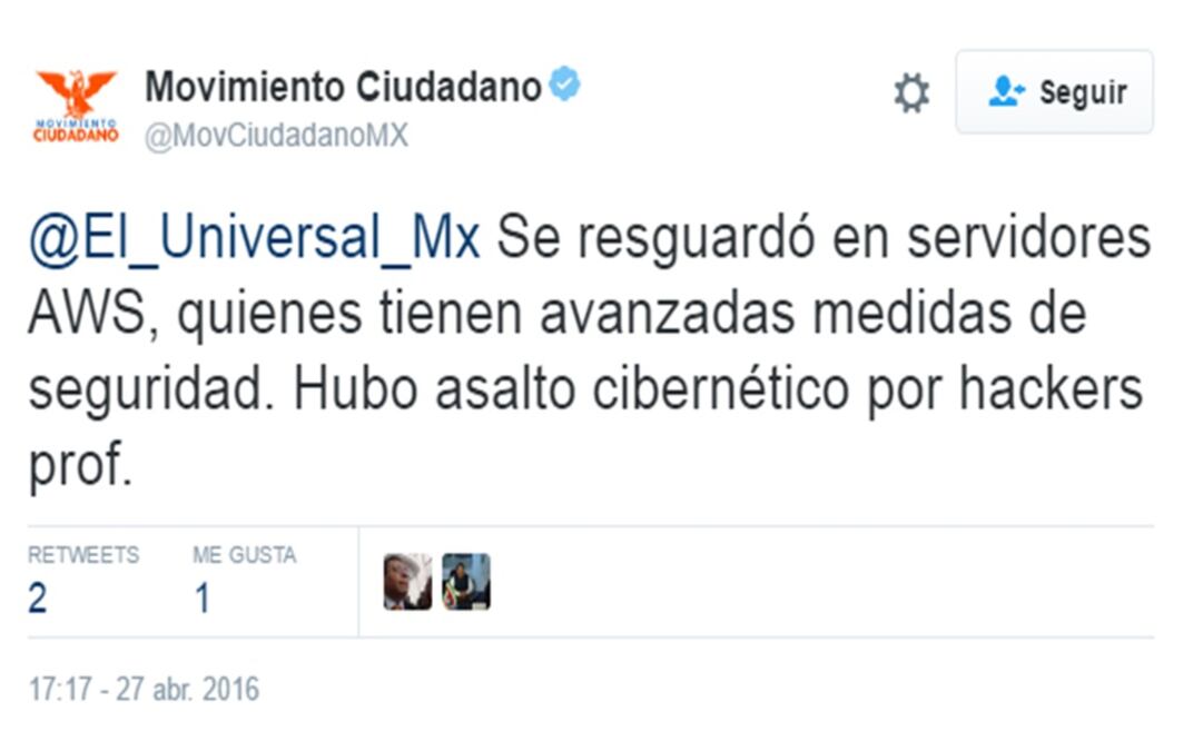En Twitter, MC insiste en hackeo de lista nominal