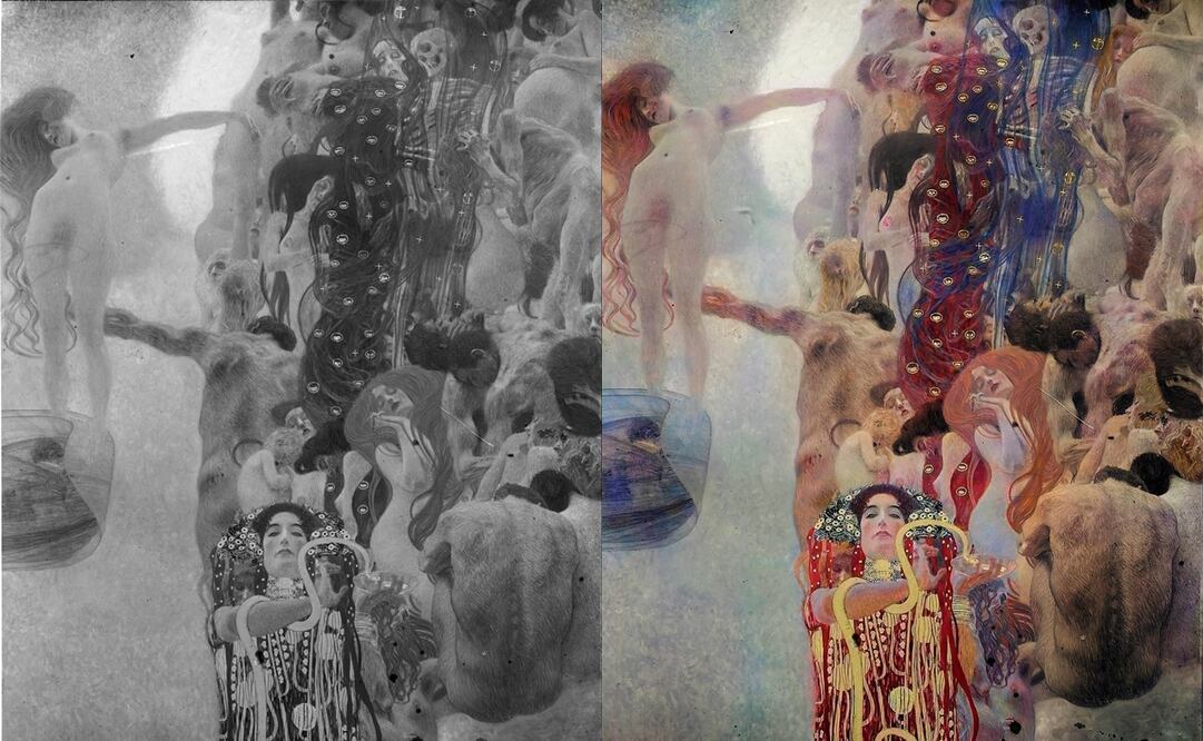 "Medicina", de las "Pinturas de la Facultad", de Gustav Klimt. Imágenes: Austria National Library y Google Arts & Culture