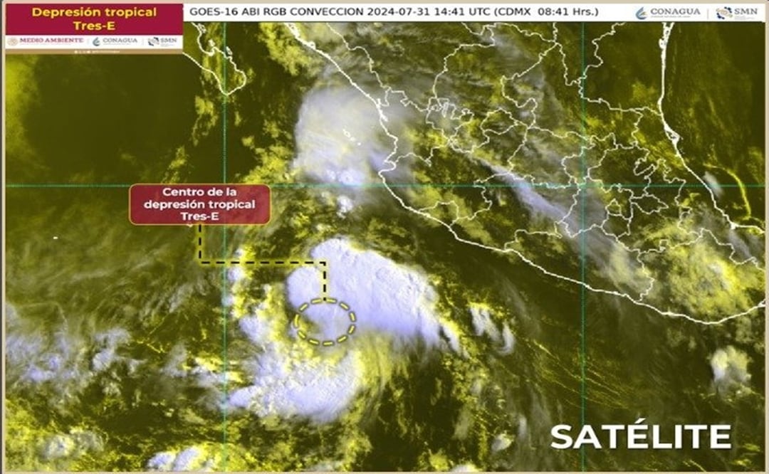 Depresión tropical Tres-E se forma en el Pacífico, provocará intensas lluvias y fuertes vientos en varios estados. Foto: Captura de pantalla