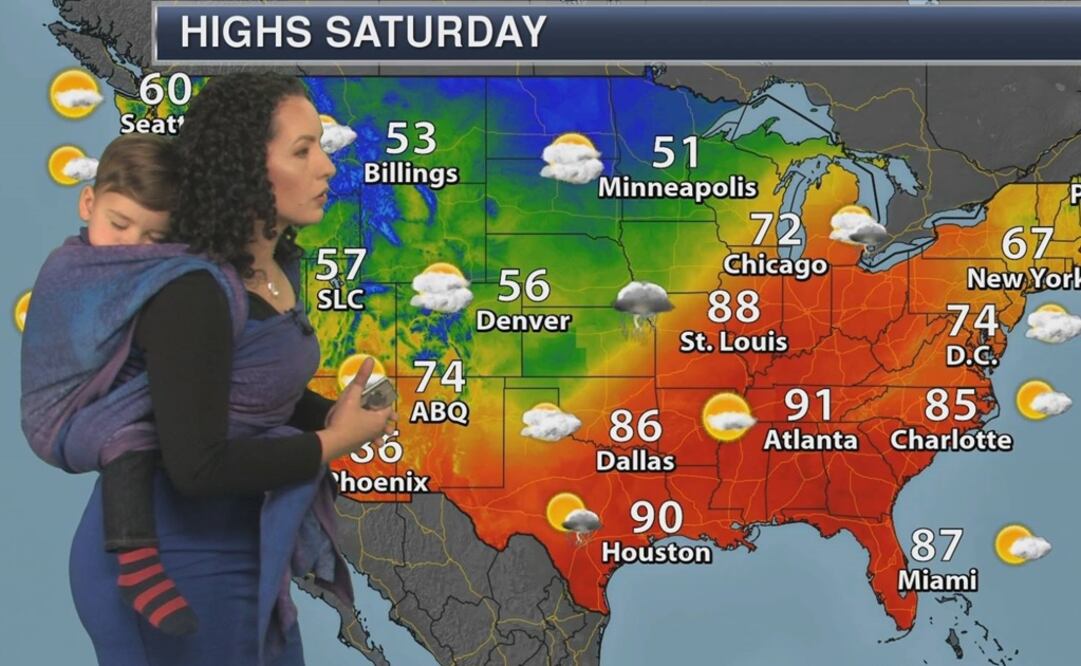 Susie Martin, meteoróloga, celebraba el "Día Internacional de Cargar a tu Bebé". Foto: Facebook Praedictix