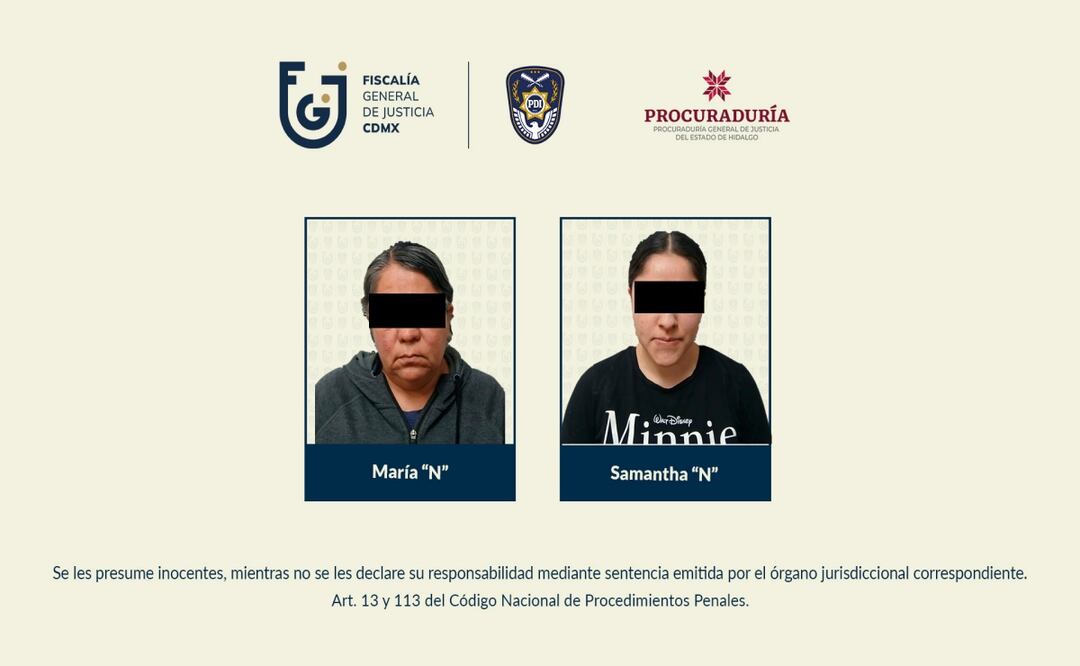 Detienen a viuda e hija de "El Ojos" en Hidalgo; eran buscadas por asociación delictuosa. Foto: Especial