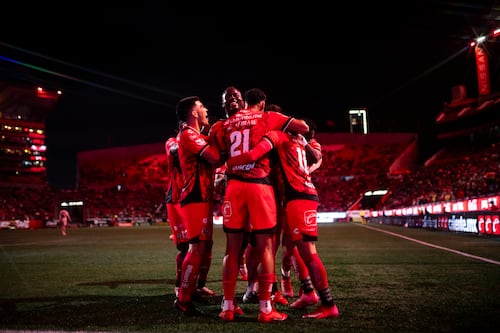 Xolos de Tijuana en festejo de gol, durante la novena fecha del Apertura 2025 ante León - Foto: Imago7