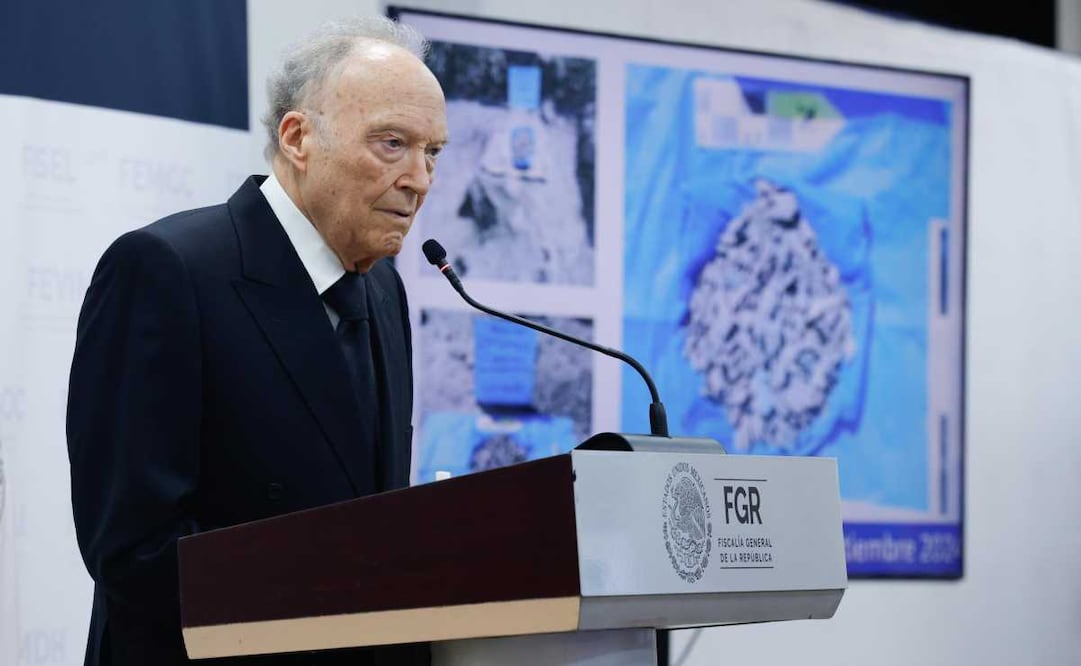 Alejandro Gertz Manero, titular de la FGR, en conferencia este 29 de abril del 2025. Foto: Diego Simón / EL UNIVERSAL