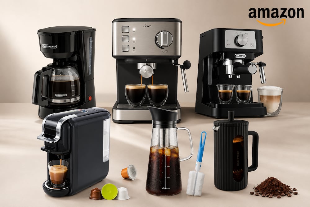 Cafeteras en promoción en Amazon México. Foto: Generada con IA