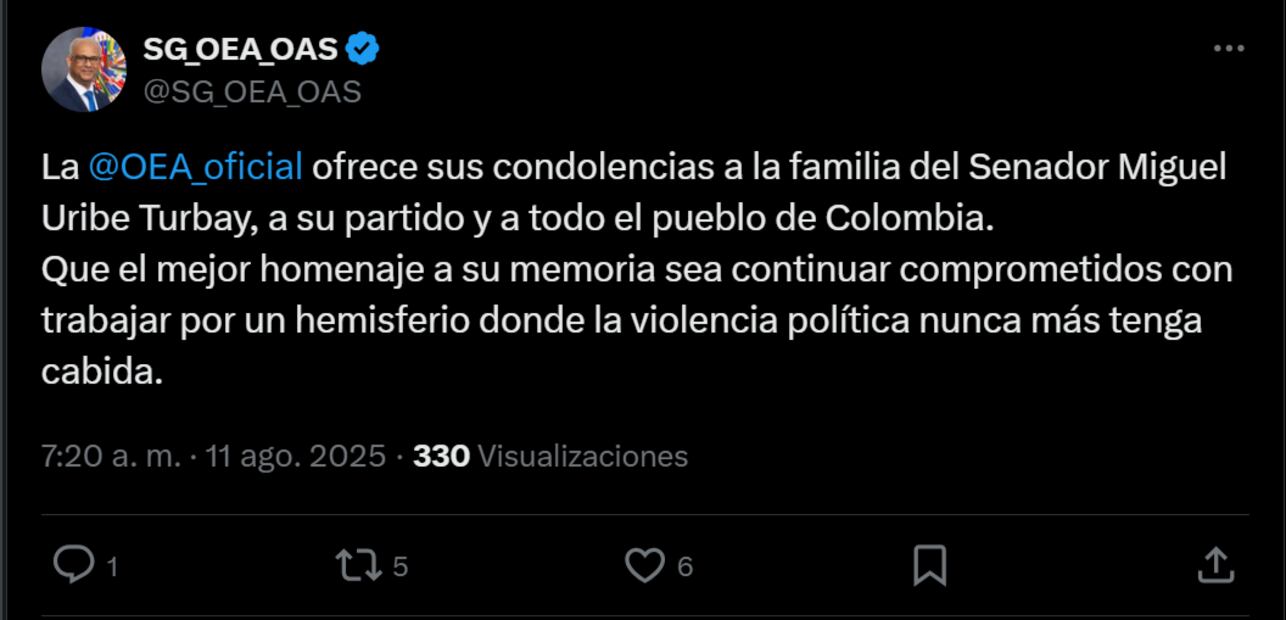 Albert Ramdin a través de su cuenta oficial de X. Foto: captura de pantalla