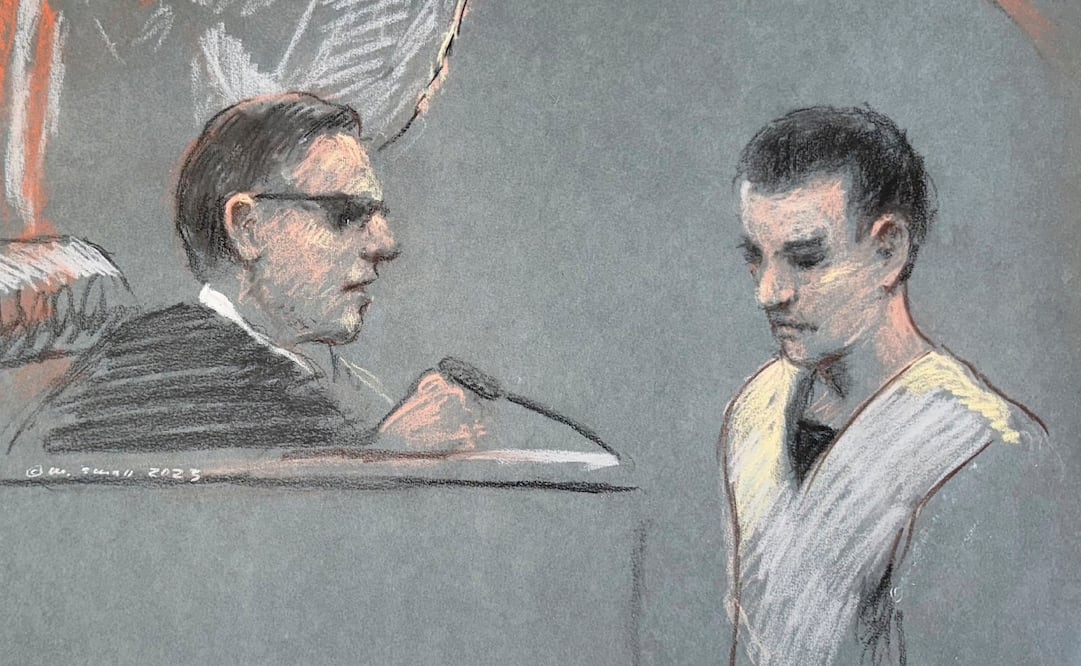 Bosquejo del miembro de la Guardia Nacional Aérea de Massachusetts Jack Teixeira en el tribunal en Boston el 14 de abril de 2023. Foto: AP