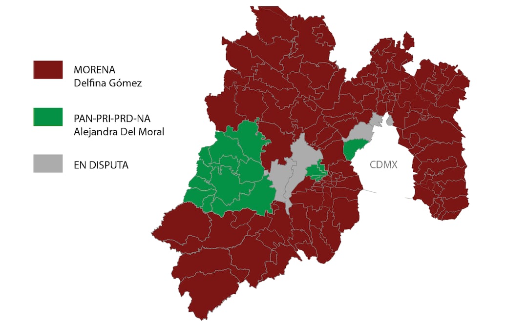 Mapa elecciones Edomex 2023: ¿Cómo les fue a Morena y Delfina Gómez en el "corredor azul"?