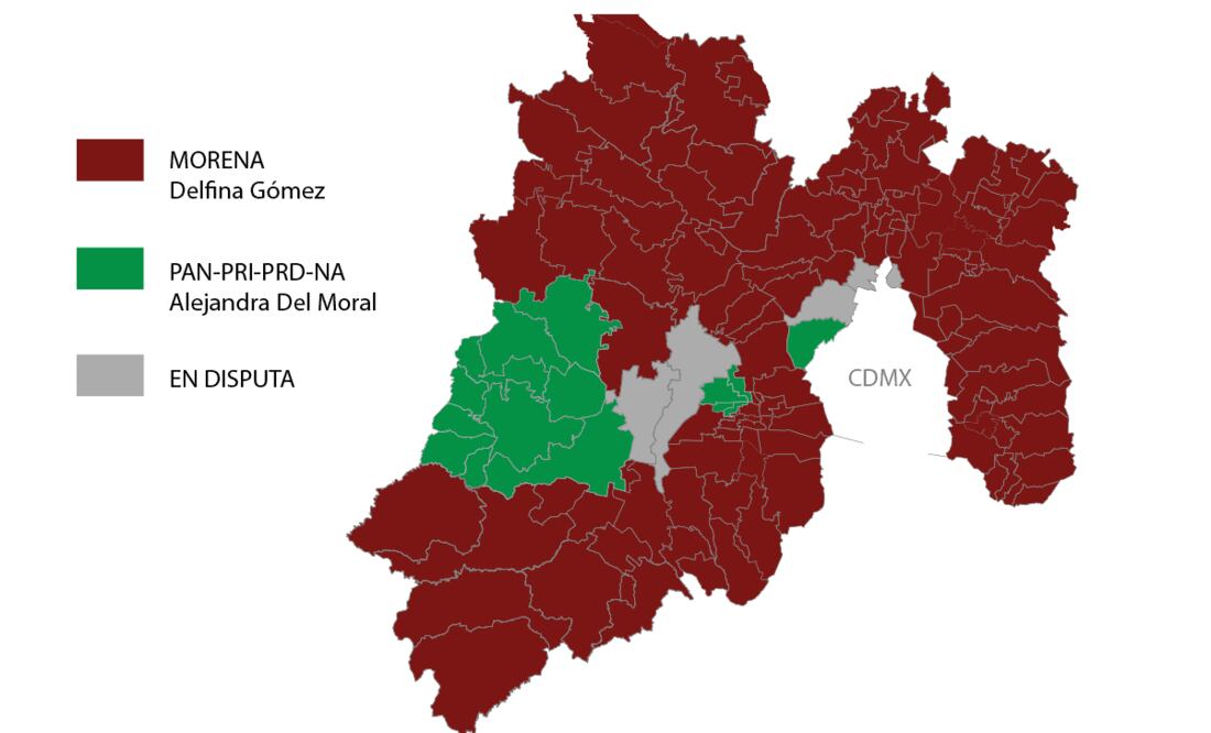 Mapa elecciones Edomex 2023: ¿Cómo les fue a Morena y Delfina Gómez en el "corredor azul"?