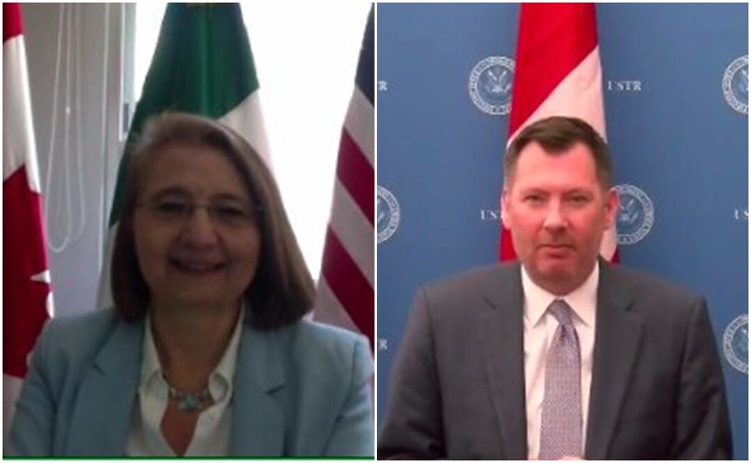 Luz María de la Mora, subsecretaria de Comercio Exterior de México, y Jayme White, representante comercial adjunto de Estados Unidos. Foto: Tomada de Twitter/ @luzmadelamora