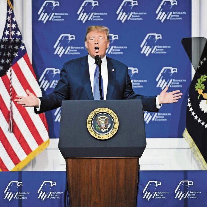 El presidente estadounidense, Donald Trump, ayer durante una conferencia de la Coalición de Judíos Republicanos, en Las Vegas, Nevada. ETHAN MILLER. AFP