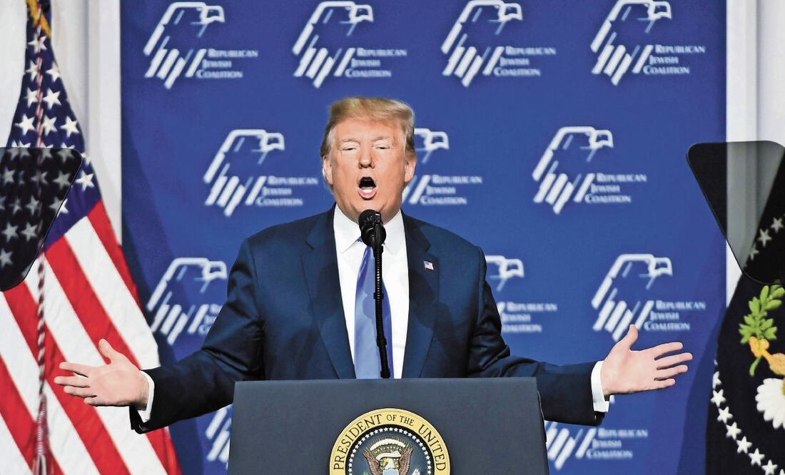 El presidente estadounidense, Donald Trump, ayer durante una conferencia de la Coalición de Judíos Republicanos, en Las Vegas, Nevada. ETHAN MILLER. AFP