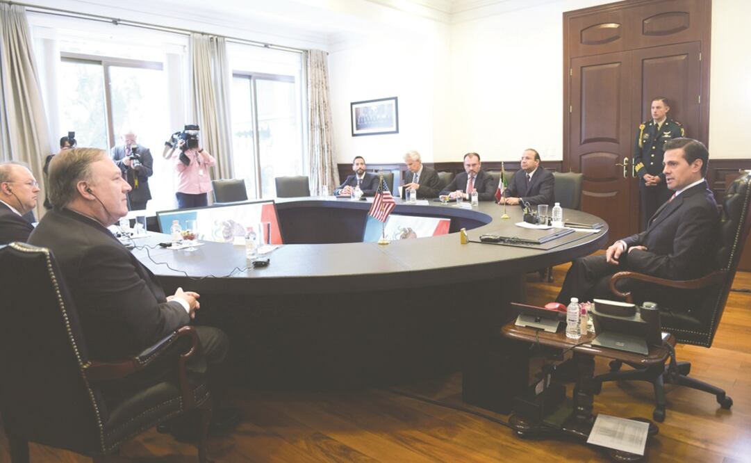 El Presidente Enrique Peña Nieto se reunió ayer con el secretario de Estado de EU, Mike Pompeo para abordar el tránsito migratorio de hondureños a EU. Foto: PRESIDENCIA