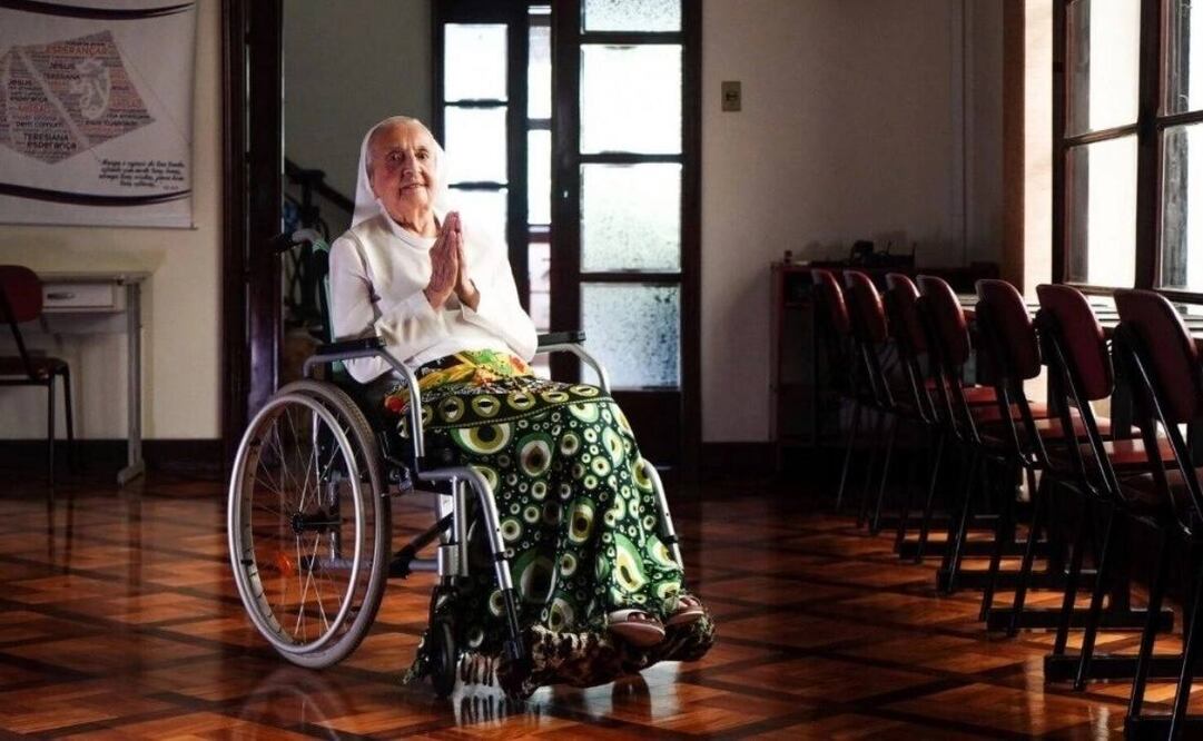 Foto difundida por LongeviQuest que muestra a la hermana Inah Canabarro, de 115 años, en Porto Alegre, Brasil, el 16 de febrero del 2024. Foto: AP