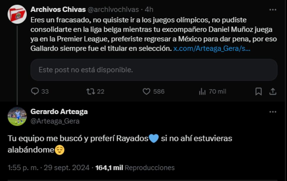 El cruce en redes entre Arteaga y un aficionado rojiblanco / Foto: Especiales