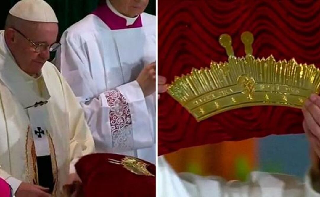 Francisco regala diadema a la Virgen de Guadalupe