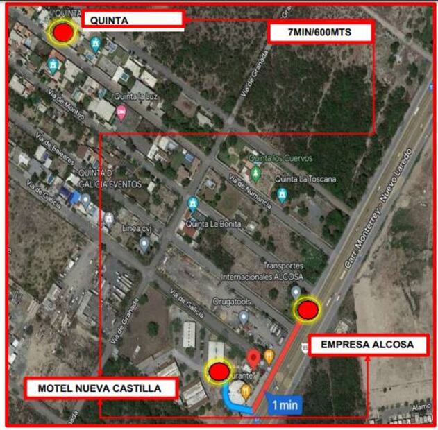 Mapa de los 3 lugares clave en la desaparición de Debanhi
