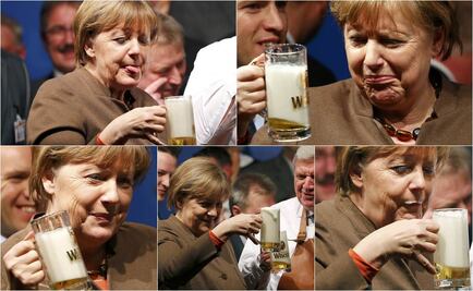 Merkel disfruta de una cerveza en encuentro de la CDU