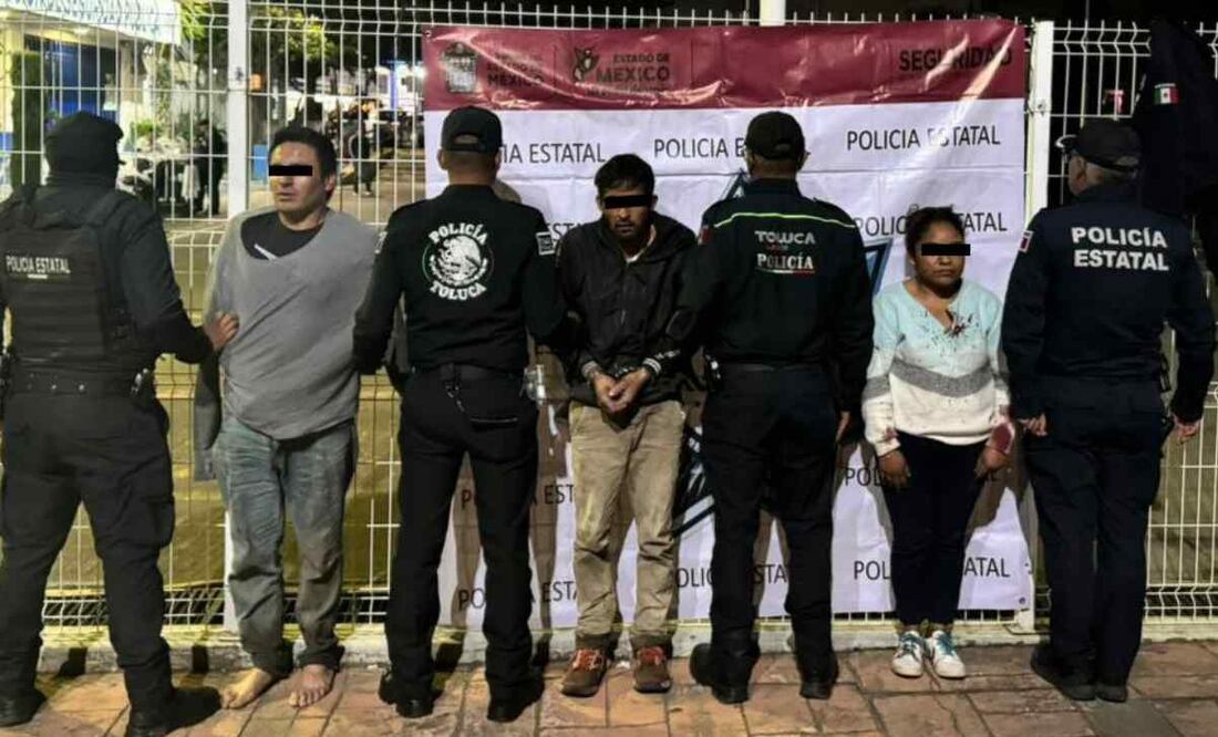 Presuntos delincuentes, dos hombres y una mujer, identificados como Gelasio "N", Yésica "N" y José "N". Foto: Especial