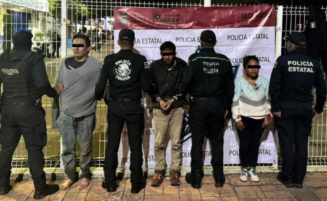 Presuntos delincuentes, dos hombres y una mujer, identificados como Gelasio "N", Yésica "N" y José "N". Foto: Especial