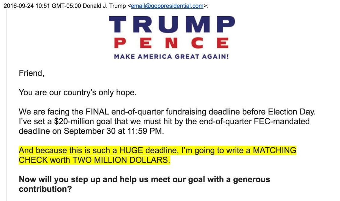 FOTO: mensaje de e-mail recibido por Fox del remitente email@goppresidential.com