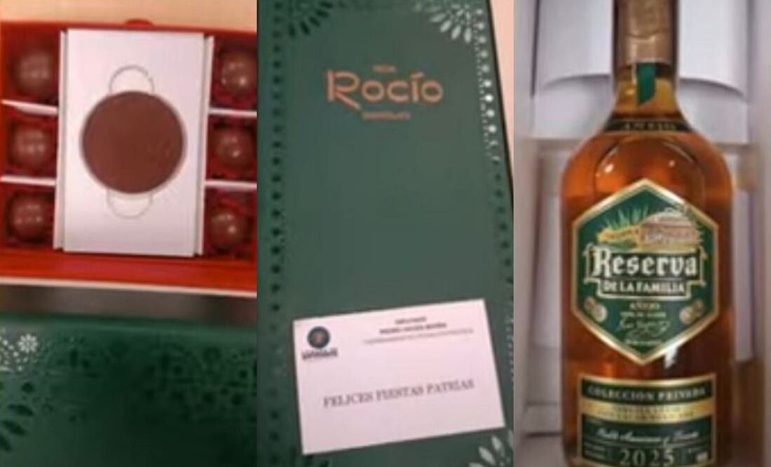Pedro Haces regala a legisladores arcón con chocolates de Finca Rocío, propiedad de Andy López Beltrán. Foto: Captura de video