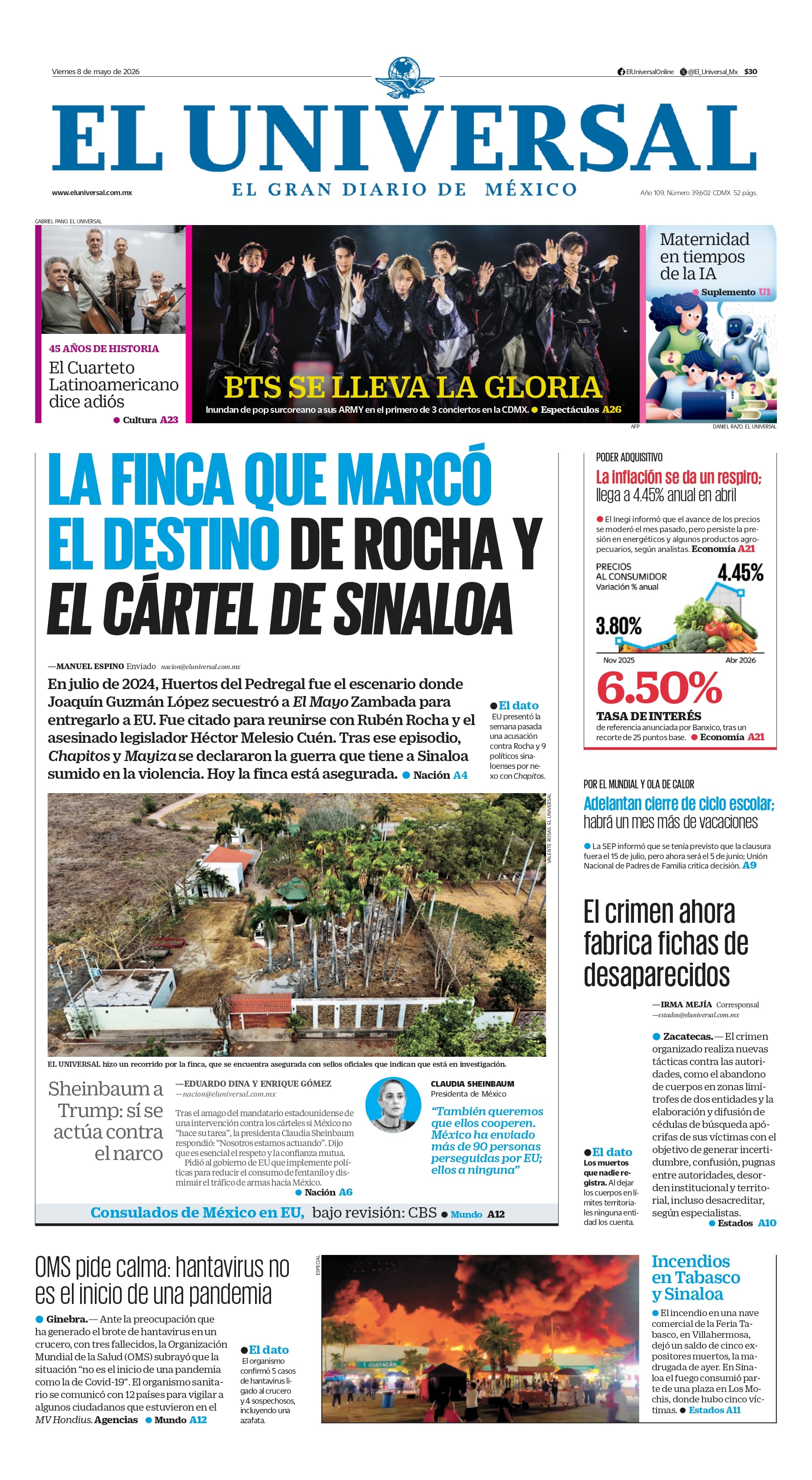 Portada impresa del 8 de mayo de 2026