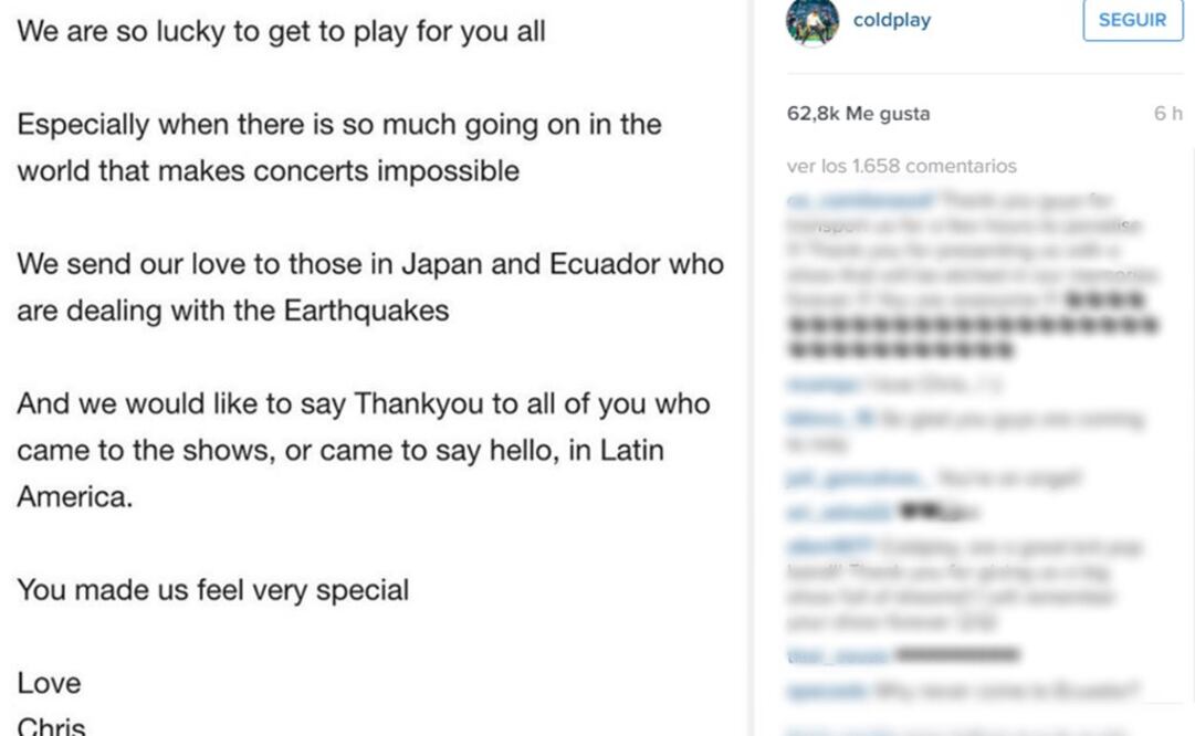 Foto: Tomada del Instagram de Coldplay