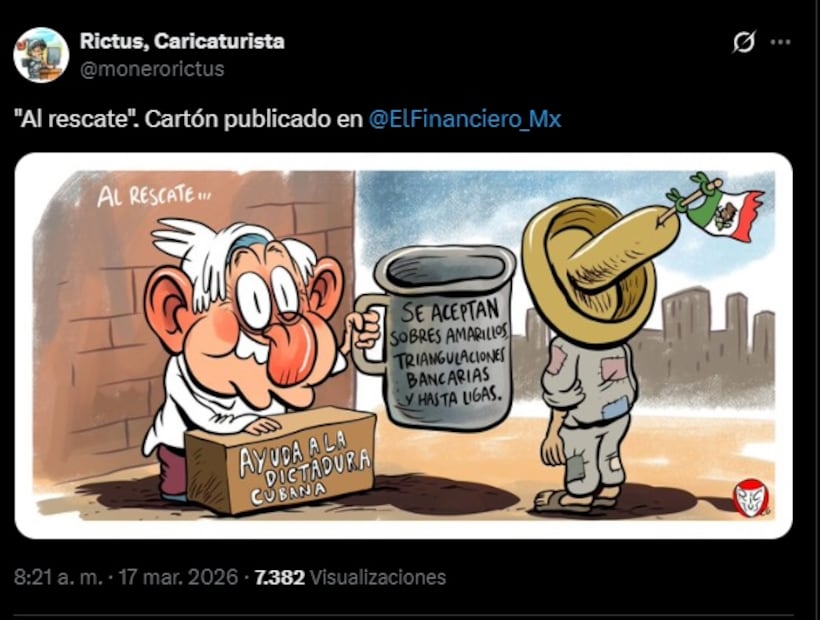 5 cartones que retratan el pase de charola de AMLO para Cuba. Foto: Captura de pantalla