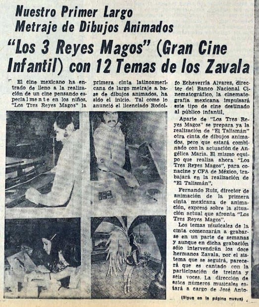 “Nuestro largometraje de dibujos animados”, artículo para EL UNIVERSAL sobre “Los tres reyes magos”, con dirección artística de Fernando Ruíz y música de José Antonio Zavala con “Los Hermanos Zavala”. El mismo Ruíz tuvo experiencia como animador en Disney y años después estableció sus propios estudios, llamada “Animart Comunicaciones”. Foto: Hemeroteca EL UNIVERSAL.