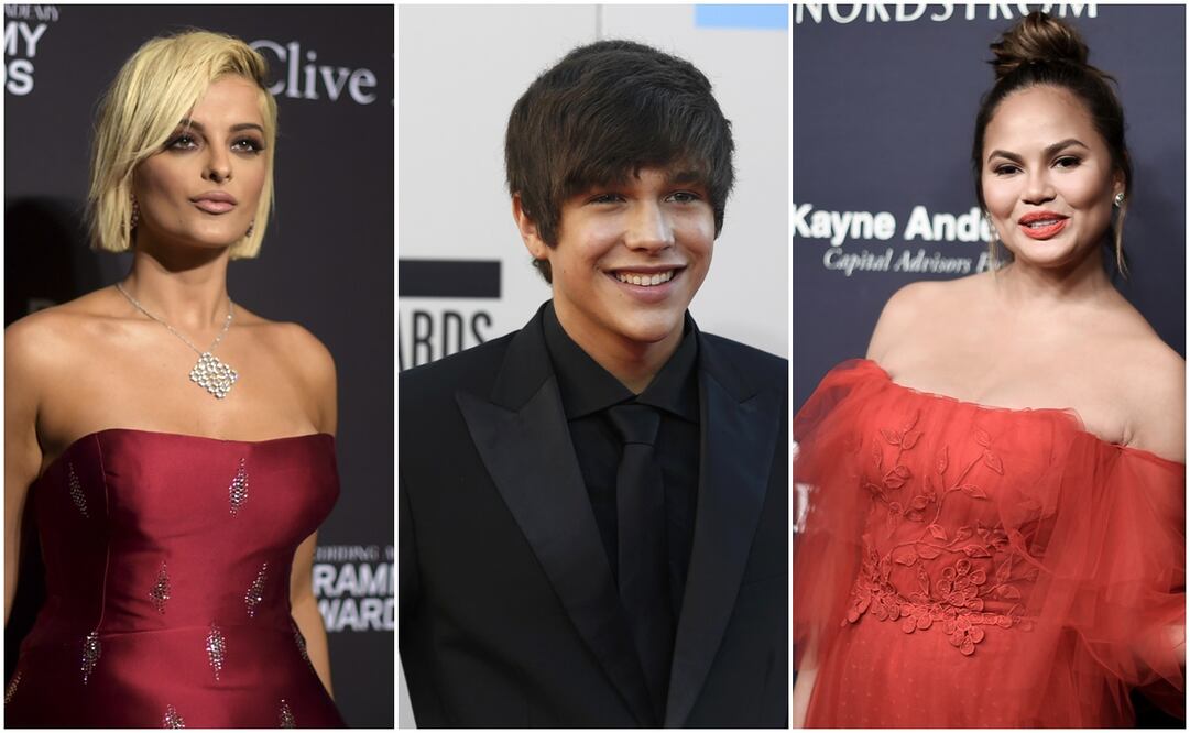 Bebe Rexha, Austin Mahone y Chrissy Teigen. Fotos: Archivo