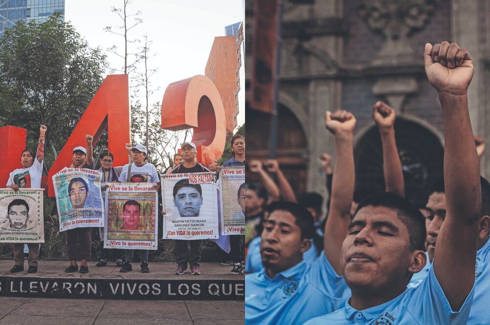 En el Antimonumento a los 43, en la avenida Reforma de la Ciudad de México, los padres de los estudiantes de la Escuela Normal Rural de
Ayotyzinapa desaparecidos en septiembre de 2014 exigieron que el Presidente de la República los reciba en audiencia. óvenes que actualmente estudian en la Normal Rural Raúl Isidro Burgos de Ayotzinapa, Guerrero, se
unieron a la exigencia de justicia para sus compañeros desaparecidos. Fotos: de Gabriel Pano. El Universal.
