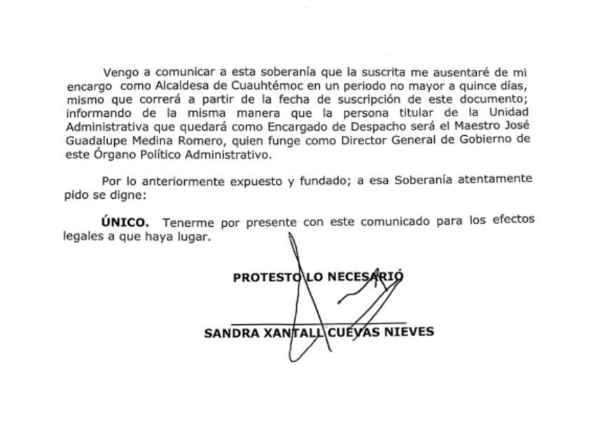Sandra Cuevas presenta a Congreso licencia por 15 días tras situación jurídica