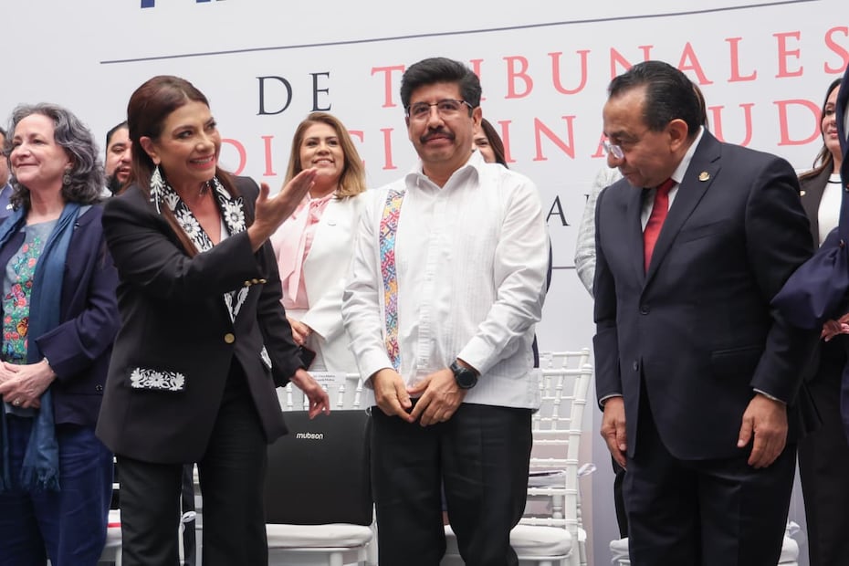 En el evento estuvieron presentes el presidente de la Suprema Corte de Justicia (SCJN), ministro Hugo Aguilar Ortiz y el magistrado presidente del Tribunal Superior de Justicia de la Ciudad de México, Rafael Guerra (en la imagen). Foto: especial