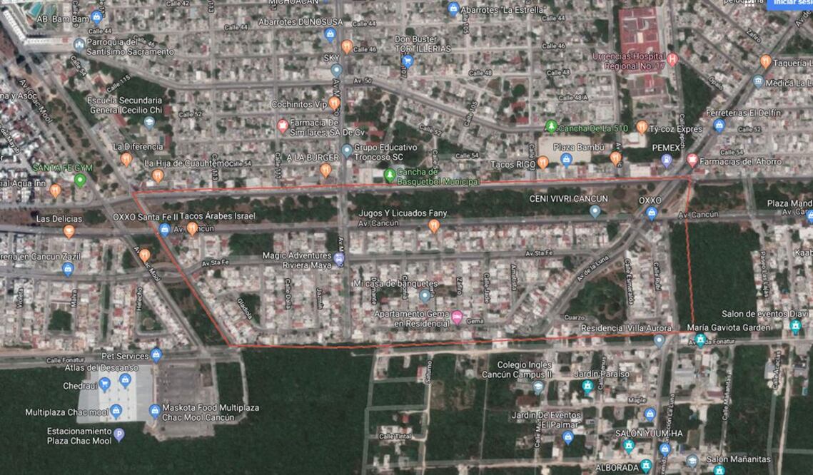 En la foto: Supermanzana 524, en Cancún, donde se reportó la desaparición de 22 personas/ Tomada de Google Maps