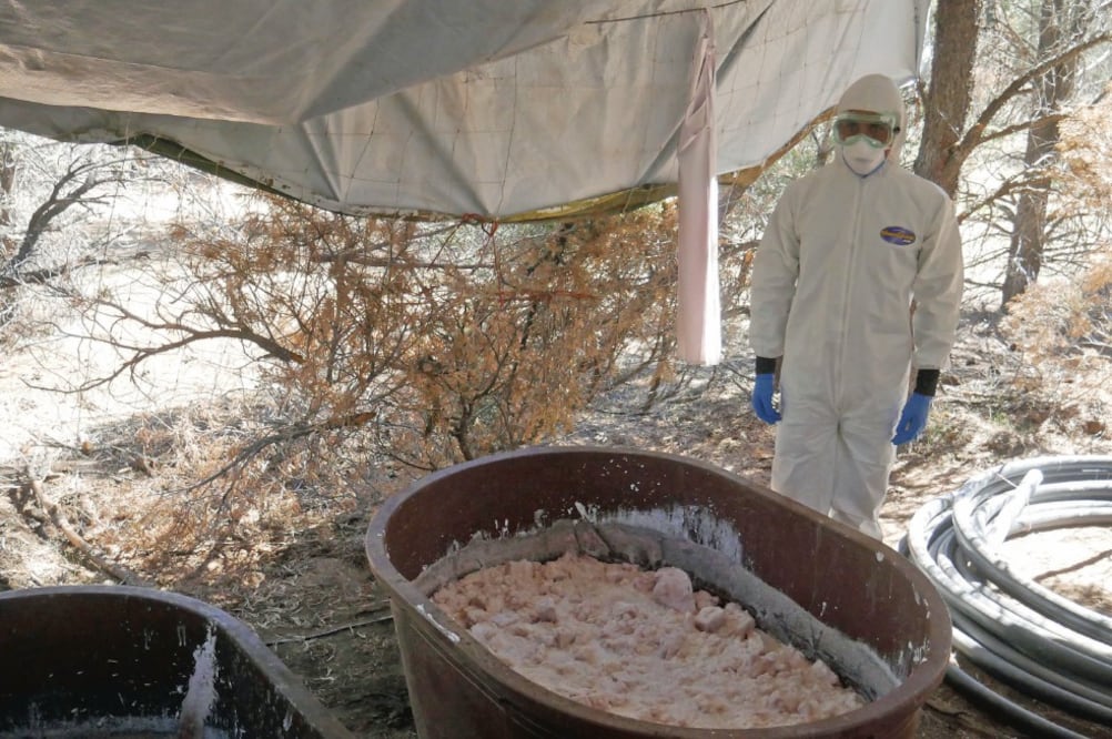 En el lugar, enclavado en el bosque del ejido José María Pino Suárez, al menos 10 hombres trabajaban como cocineros y halcones. Los elementos castrenses hallaron 10 tinas con cuatro toneladas de crystal terminado, 10 calderas y cuatro filtros metálicos.